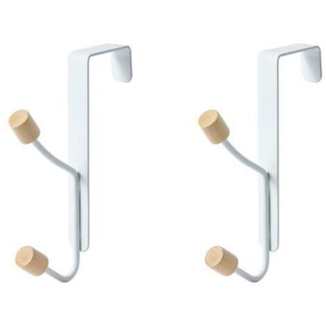 2 Pièces Porte Manteau pour Porte Sans Percage, Robuste Crochet Porte Manteau, Crochets Serviette Crochet à Vêtements avec 2 Crochets en Bois, Blanc