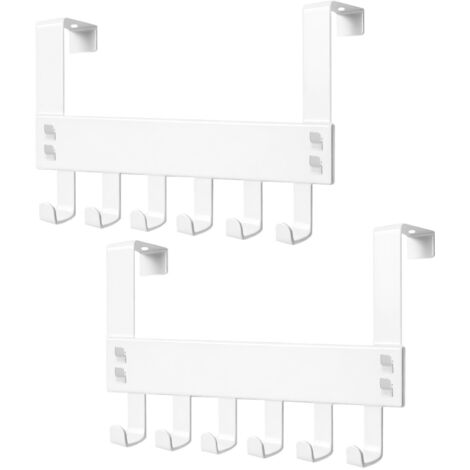 2 Pièces Porte Manteau Sans Percer avec 6 Crochets, Crochet de Porte pour Cintre Économisez de L'espace Patère de Porte à Suspendre pour Salle de Bain Salon Cuisine Chambre（Blanc）