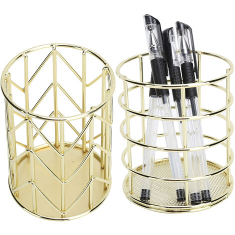 2 Pièces Porte Pinceaux de Maquillage en Fil Métallique, Rangement Bureau Grille Creuse pour Accessoires de Toilette