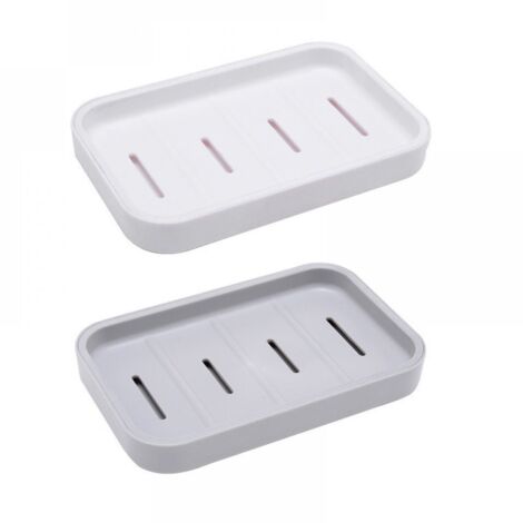 2 Pièces Porte-Savon avec Drain, Support de Savon avec Bac, Porte Savon Douche Plastique Double Couche, Boite à Savon Portable pour Salle de Bain Cuisine Éviers, Nettoyage Facile, Sec (Gris + Blanc)