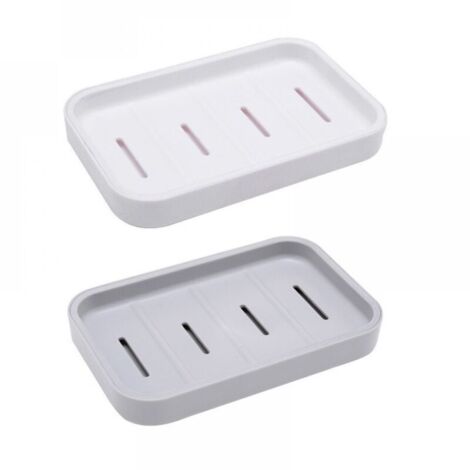 2 Pièces Porte-Savon avec Drain, Support de Savon avec Bac, Porte Savon Douche Plastique Double Couche, Boite à Savon Portable pour Salle de Bain Cuisine Éviers, Nettoyage Facile, Sec (Gris + Blanc)