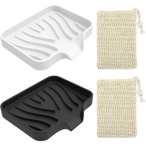 2 Pièces Porte Savon en Silicone, Porte-savons avec Drain de Vidage, Support Savon Antidérapant, Apportez Deux Sacs de Savon en Sisal