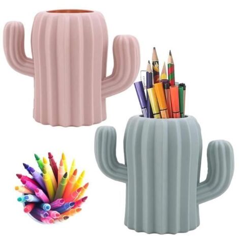 2 Pièces Porte Stylo de Bureau, Porte Pot Organisateur, Pot a Pinceau de Maquillage, Créatif Drôle Forme de Cactus Pot à Crayons