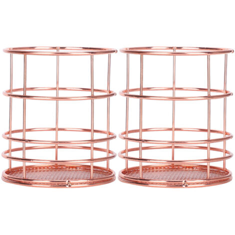2 Pièces Porte-stylo Rose Gold Panier de Bureau Organisateur Maquillage Boîte Métal Mesh