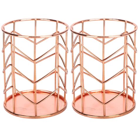 2 Pièces Porte-stylo Rose Gold Panier de Rangement Bureau Organisateur Maquillage Métal Mesh