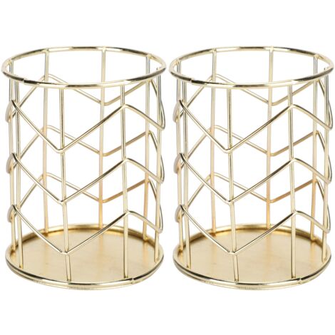 2 pièces Porte-stylos Multifonctionnel Vide pour Bureau - Rangement Organisateur pour Pinceaux de Maquillage (Doré)