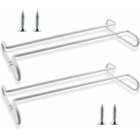 2 Pièces Porte Verre à Vin en Métal, Support de Verre à Vin Sous Meuble, Porte Verres à Pied Suspendu, Porte Verre à Vin Avec Vis, Peut Stocker 2-4 Verres à Vin, pour Cuisines, Bars, Pubs (Blanc),