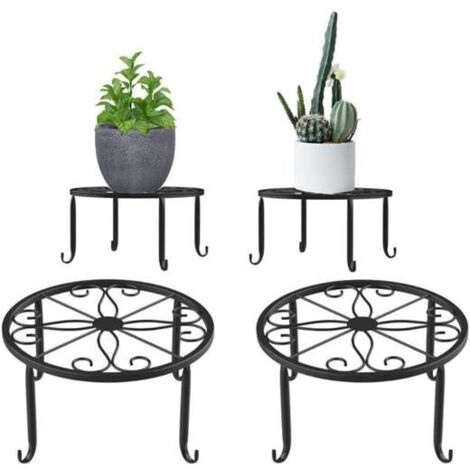 2 Pièces POT DE FLEUR, Support de Plantes en Métal Style Rack pour Jardin, Table Ronde de Jardin, Table POT DE FLEUR