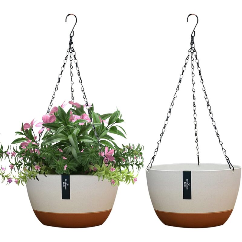 2 Pièces Pots de Fleurs à Suspendre, Pot de Fleurs Suspendu à Arrosage Automatique Pots de Fleurs Suspendus pour lextérieur avec Trous de Drainage et
