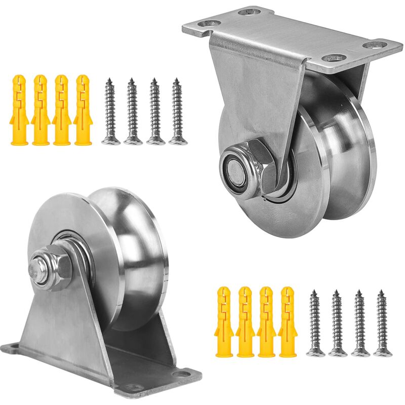 2 pièces Poulie de Levage Mouflage Inox, U-Poulies Simple pour Cable, 48mm Poulie avec Roulements, Capacité de Charge 180kg, pour Rail Roulette