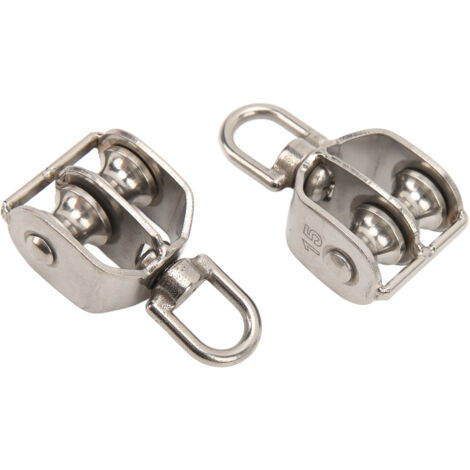 2 Pièces Poulie Double en Acier Inox, Bloc à Poulies M15 pour Câble Acier, Capacité 35KG pour Levage et Suspension