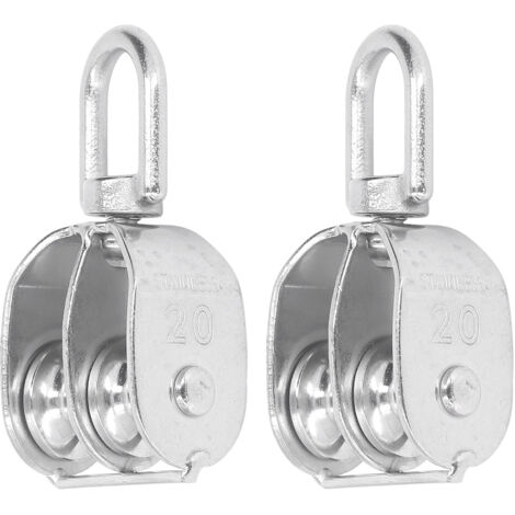 2 Pièces Poulie Double Type U M20 Acier Inoxydable, Capacité 75KG, Roue Galet de Levage pour Poulie de Levage