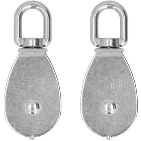 2 Pièces Poulie Simple de Levage en Acier Inoxydable, Roue de Remorquage avec Crochet M50 pour Câble Métallique