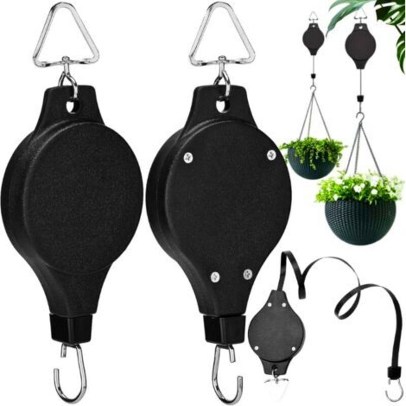 VURAHOME - 2 Pièces Poulie Suspendue Rétractable,Crochet pour Panier de Fleurs Suspendu,Mangeoire pour Oiseaux,pour Suspendre des Paniers à Plantes,