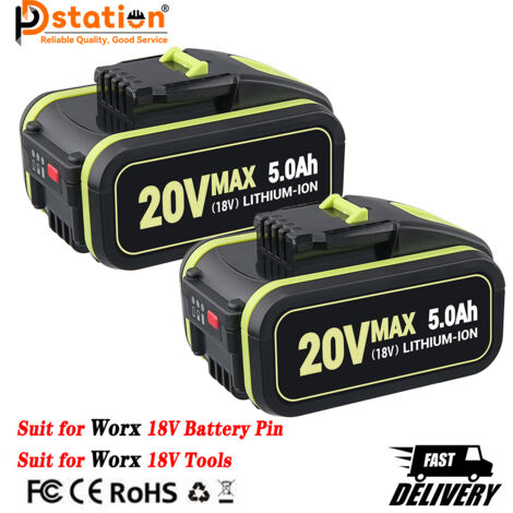 2 pièces pour Worx 18V WA3556 batterie(20V Max) avec indicateur 5.0Ah WA3553 WA3553.2 WA3551 WA3551.1 WA3641 WG629E WG546E WU268 WX166.4 WX372.1 WX800 WX802 WX678 WX550 WX523 WU531.9 WG894E WG629E WG