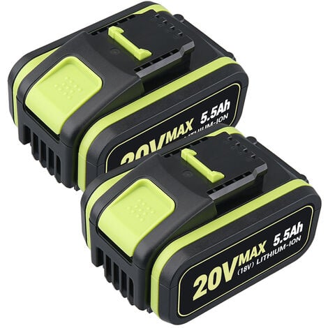 2 pièces pour Worx 18V WA3556 batterie(20V Max) avec indicateur 5.5Ah WA3553 WA3553.2 WA3551 WA3551.1 WA3641 WG629E WG546E WU268 WX166.4 WX372.1 WX800 WX802 WX678 WX550 WX523 WU531.9 WG894E WG629E WG
