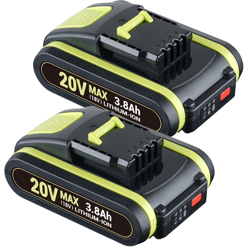 Pdstation - 2 pièces pour Worx Batterie 18V(20V Max) 3.8Ah WA3551 avec indicateur WA3553 WR142E M700 WA3551, WA3551.1, WA3553, WA3553.1, WA3553.2,