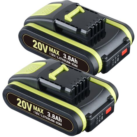 2 pièces pour Worx Batterie 18V(20V Max) 3.8Ah WA3551 avec indicateur WA3553 WR142E M700 WA3551, WA3551.1, WA3553, WA3553.1, WA3553.2, WA3556, WA3572, WA3605, WA3605