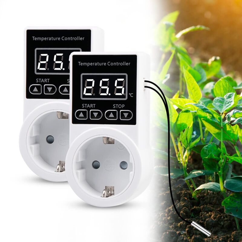 2 Pièces Prise Thermostat - Regulateur de Temperature Numerique 230v avec Capteur, Prise Thermostat avec imperméable Sonde, Contrôleur de Température