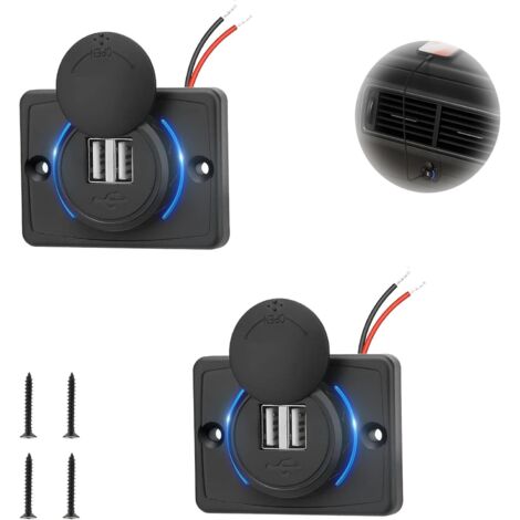 2 Pièces Prise USB Voiture, Double Port 3.1A Étanche, Interrupteur Lumière Bleue, Pour Bateau Camping-Car