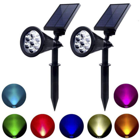 2 pièces projecteur solaire réglable extérieur lumière solaire de jardin, Lampes de jardin et lampes de pelouse LED RGB solaires – 7 LED, étanches, pour allées et aménagement paysage