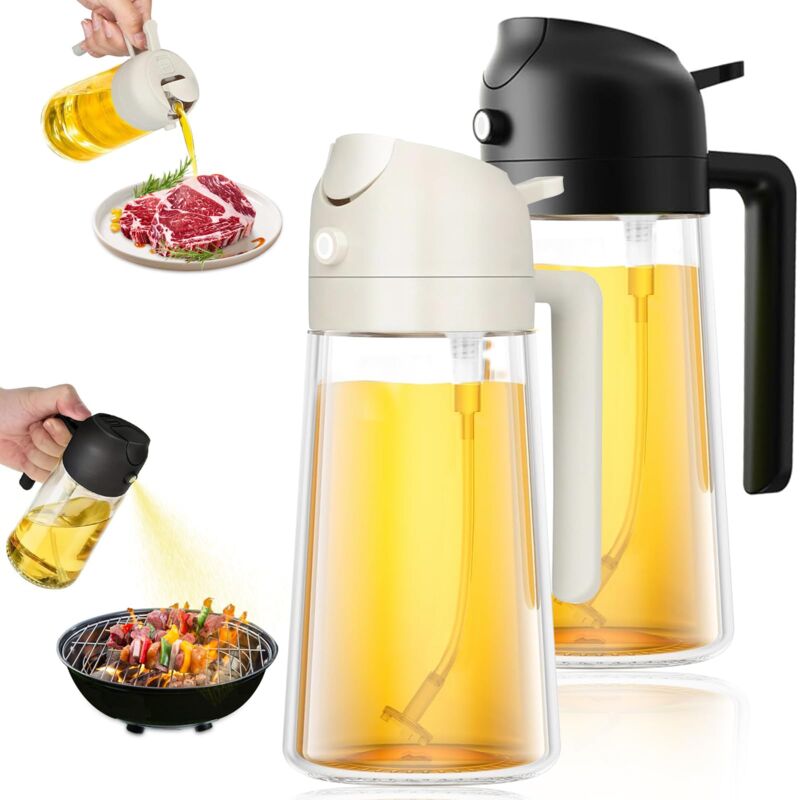 2 pièces Pulvérisateur d'huile pour huile alimentaire 470 ml, flacon pulvérisateur 2 en 1 en verre,spray huile cuisine air fryer,Air Fryer pour