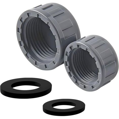 2 Pièces PVC Capuchon de Fermeture, 63mm Tuyau Capuchon, Bouchon Fileté, Bouchon en PVC pour Tuyau D'eau, avec Rondelle