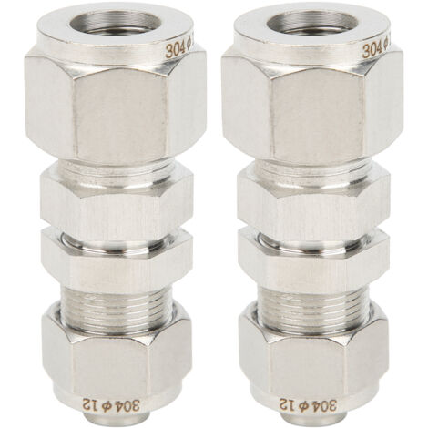 2 Pièces Raccord de Compression à Virole 304 Inoxydable, Connexion Droite pour Tuyau 12x10 mm