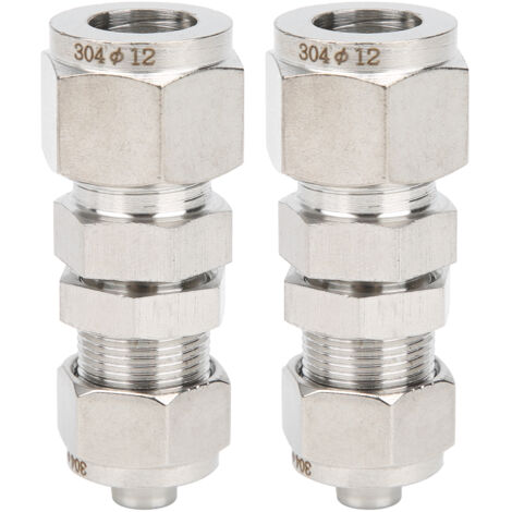 2 Pièces Raccord de Compression à Visser 304 Inoxydable Droite 12x8 mm pour Tuyau