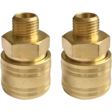 2 Pièces - Raccord Rapide - Connecteur Pneumatique - Filetage Mâle 1/4 Pouce - DN 7.2 - Laiton avec Clapet Anti-Retour - Pour Compresseur et Outils - Doré - 1/4 Pouce
