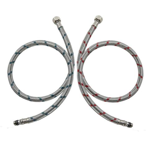 2 Pièces Raccordement de Flexible Robinet G3/8 x M10 60cm, Tuyau Flexible de Connecteur de Robinet en Acier Inoxydable Tuyau de Raccordement Flexible pour Cuisine Douchette Evier (Rouge et Bleu)
