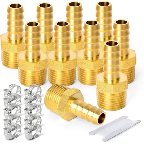 2 pièces raccords embout cannelé acier inox 304, 10 mm vers filetage mâle BSP 3/4", raccord compression eau, carburant, air - 1/2" M X 10MM (10 PCS)
