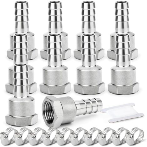 2 pièces raccords embout cannelé acier inox 304, 10 mm vers filetage mâle BSP 3/4", raccord compression eau, carburant, air - 1/2"F X 10MM(10PCS)