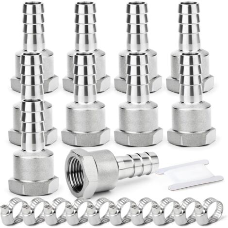 2 pièces raccords embout cannelé acier inox 304, 10 mm vers filetage mâle BSP 3/4", raccord compression eau, carburant, air - 1/2"F X 16 MM (10PCS)