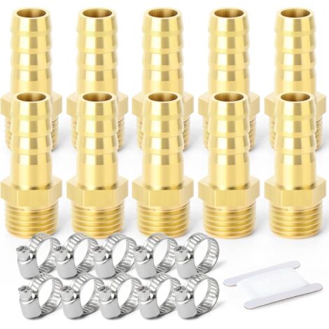 2 pièces raccords embout cannelé acier inox 304, 10 mm vers filetage mâle BSP 3/4", raccord compression eau, carburant, air - 1/4" M X 10MM (10 PCS)