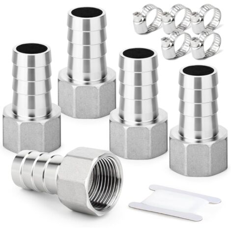 2 pièces raccords embout cannelé acier inox 304, 10 mm vers filetage mâle BSP 3/4", raccord compression eau, carburant, air - 1"F X 25MM(5PCS)
