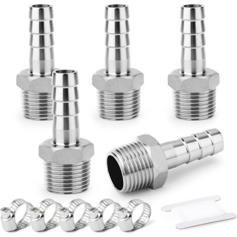 2 pièces raccords embout cannelé acier inox 304, 10 mm vers filetage mâle BSP 3/4", raccord compression eau, carburant, air - 1"M X 32MM(5PCS)