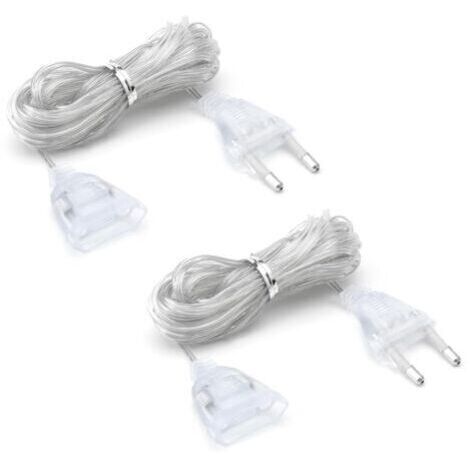 2 pièces rallonge électrique transparente de 5 m, rallonge avec fiche euro 220 V, câble plat pour lanternes LED et usage extérieur
