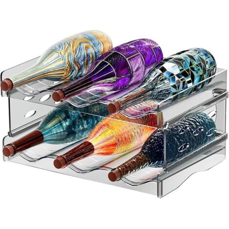 2 Pièces Range Bouteille Frigo Empilable Porte Support Rangement Bouteille Vin Eau Vertical Casier à Bouteilles Plastique Contenir Jusqu'à 6 Bouteillespour Comptoirs de Cuisine Armoire Réfrigérateur