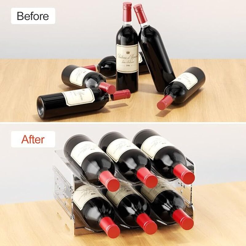 2 Pièces Range Porte Bouteille Vertical Vin Frigo, Casier Empilable Bouteille Polystyrene, Peut Contenir Jusqu'à 6 Bouteilles, Adapté aux Armoires,