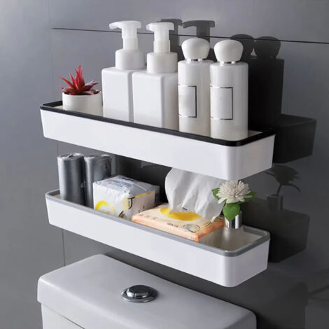 2 pièces Rangement Cabinet Toilette Salle de Bain Murale, Artifact Multifonctionnel Sans Perçage, Organisateur Étagère au-dessus des Toilettes
