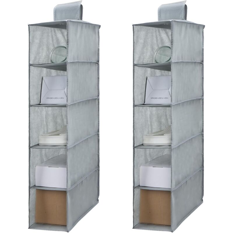 2 Pièces Rangement Suspendu, Compactor avec 5 Compartiments, Organisateur Armoire Vetement, Étagère Suspendue Pliable pour Placard, Armoire, Portant,