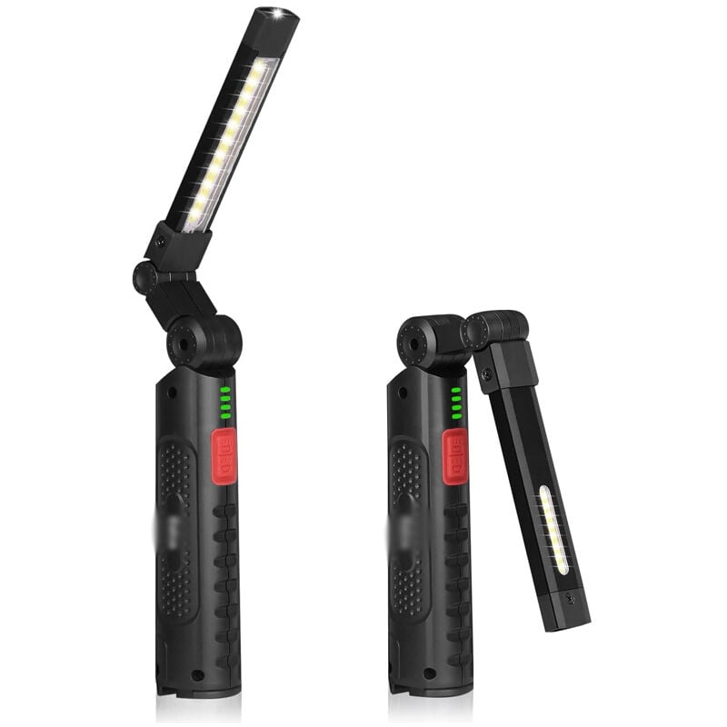 Sjqka - 2 Pièces Rechargeable Lampe Atelier cob Torche Lampe de Poche avec Base Magnétique, Lampe de Travail led, Pour Garage, Camping, d'urgence