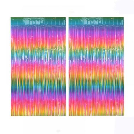 2 pièces Rideau de Frange Coloré Arc Ciel Décoration de Fond Photo pour Anniversaire Mariage Fiançailles et Soirée Disco