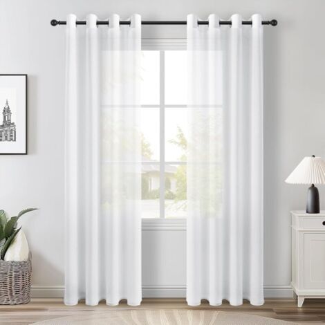2 Pièces Rideau Occultant 140 cm x 240cm Blanc Voilage à Oeillet Rideau Semi-Transparent intérieurs pour Chambre Salon Maison