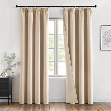 2 Pièces Rideau Occultant, Thermique Isolant, Phonique, L140 x H215 cm, Beige, Pour Chambre Salon