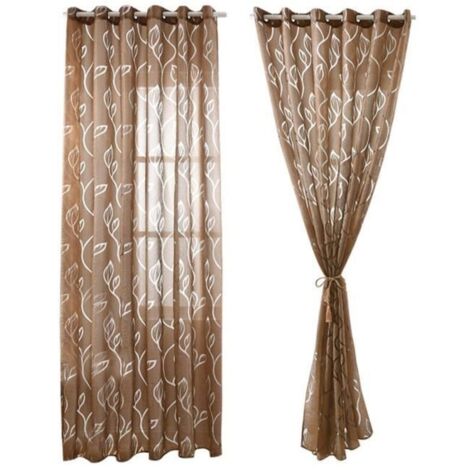 2 Pièces Rideaux Voilage Brun 100x250 cm avec Motifs de Feuilles Décoration Élégante de Salon Chambre Salle à Manger