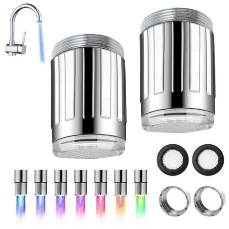 2 Pièces Robinet à LED, Robinet Change de Couleur, Robinets à Capteur à Changement avec 7 Couleurs, Accessoires LED de Robinet Couleur pour Les Restaurants, Salles de Bain, Cuisine