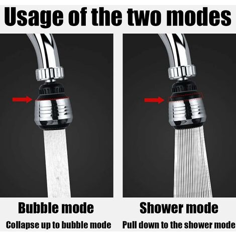 2 Pièces Robinet d'eau pivotante,Tête De Robinet De Cuisine Mobile 360 Degrés,2 Modes Réglable Douche Tête Filtre Pulvérisateur,Aérateur de cuisine,Robinet de Cuisine,Rallonge de robinet de Cuisine