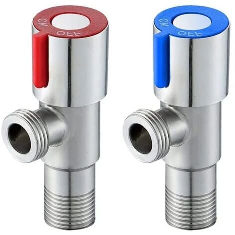2 Pièces Robinet Équerre, Vanne d'Angle De Robinet, Robinet d'Arrêt d'Angle en Acier Inoxydable, Pour Salle de Bain, Toilette, Évier, Cuisine, Bouilloire (Bleu, Rouge)